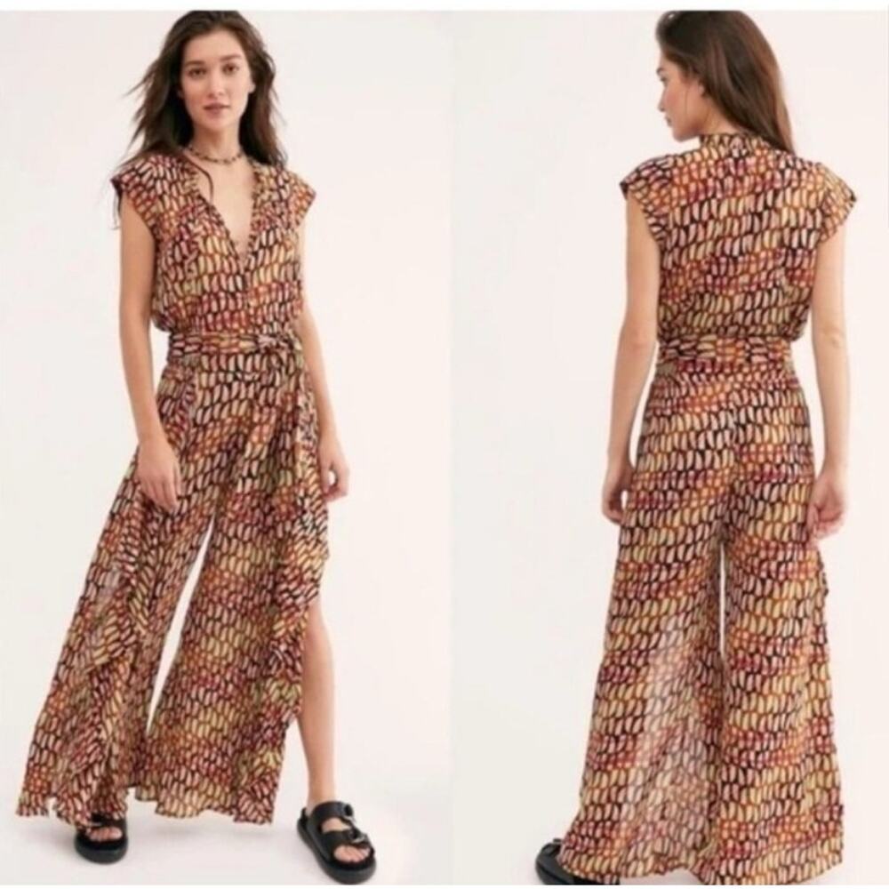 Free People Sahara Jumpsuit Size X Small Artsy Boho Artistic (Missing belt)